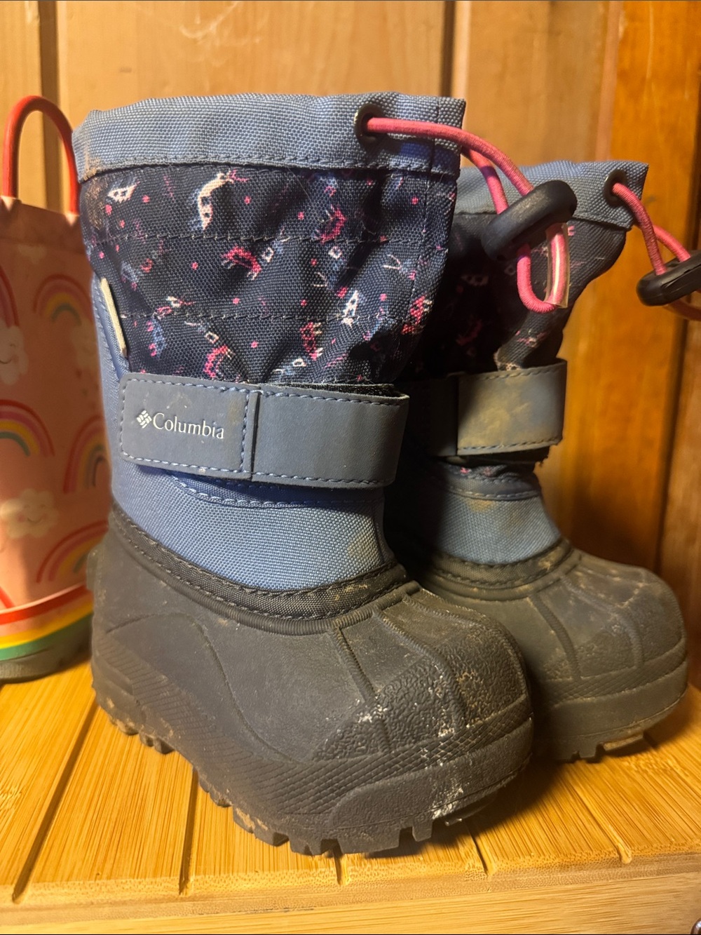 Columbia Navy and Pink Kids Snow Boots